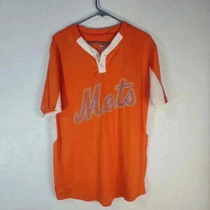 New York Mets Majestic short sleeve Orange shirt size large